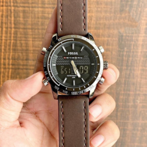 Fussil Dual Time Black Dial-Brown Belt watch For Men’s